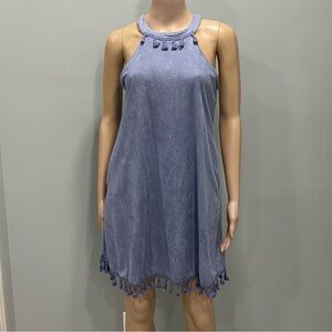 Blue Suede Sleeveless Dress with Tassel Details by Andree’ by Unit. Size small